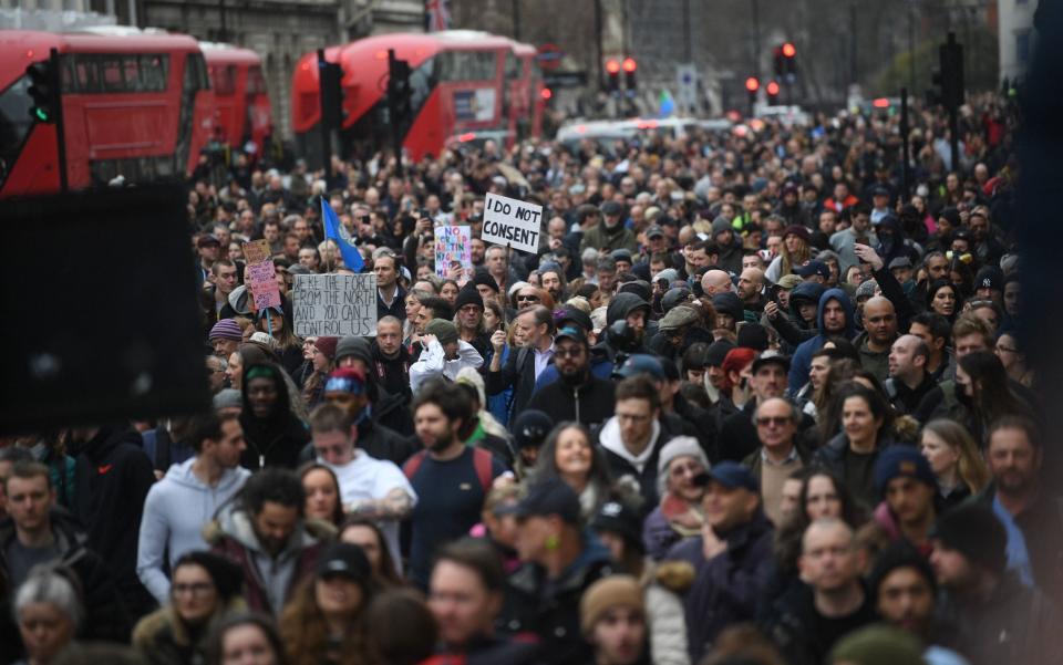 People taking part in an anti-lockdown protest in central London - Victoria Jones/PA