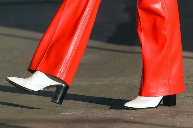 Kristen Bell Pops in Red Outfit & White '70s Boots for 'Jimmy Kimmel' –  Footwear News