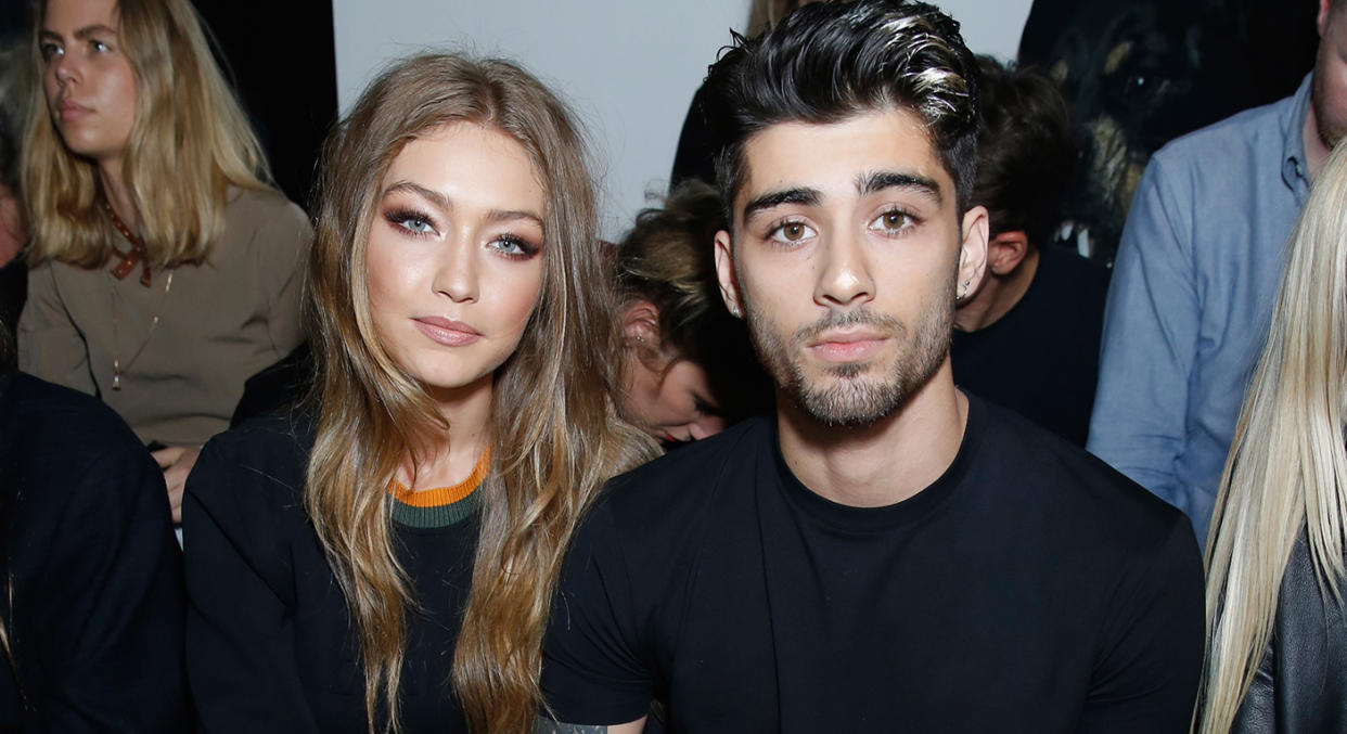 Gigi Hadid and Zayn Malik coordinate with matching evil eye bracelet. (Getty Images)