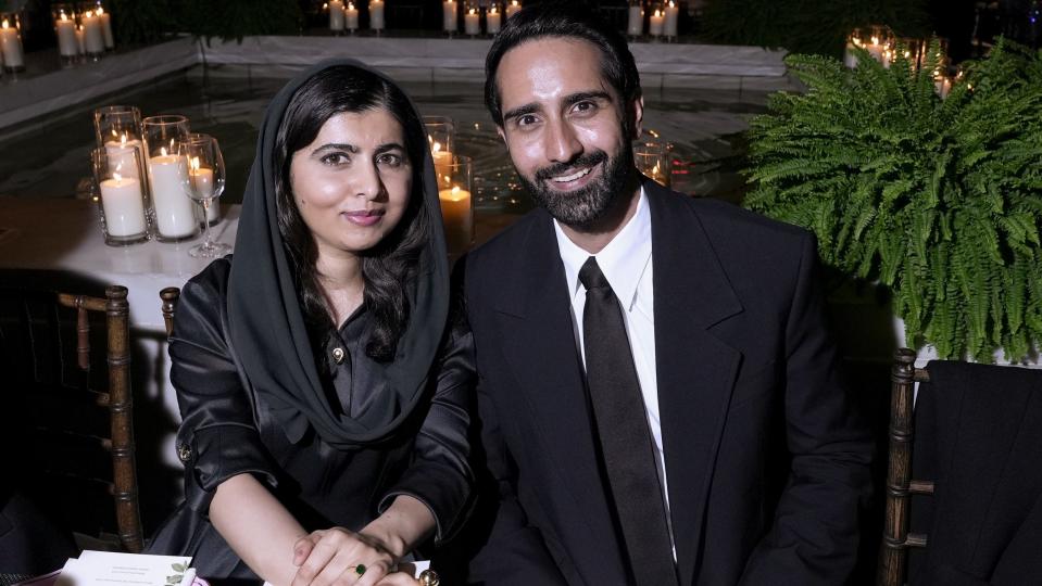 NEW YORK, NEW YORK - SEPTEMBER 12: (L-R) Malala Yousafzai and Asser Malik attend the Kering Foundation Second Annual Caring For Women Dinner at The Pool on September 12, 2023 in New York City. (Photo by Ilya S. Savenok/Getty Images for Kering)