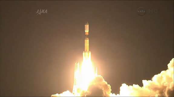 A Japanese H-2B rocket launches the HTV-4 (Kounotori 4) robotic cargo ship toward the International Space Station on Aug. 4, 2013 Japan Standard Time (Aug. 3, 2013 EDT/GMT) from Tanegashima Space Center in southern Japan.