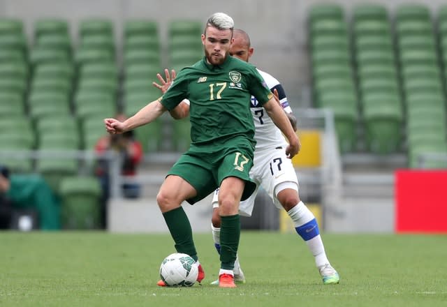 Aaron Connolly (left) had to pull out of the match against Slovakia