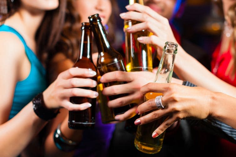 <span class="caption">Women’s drinking is often viewed differently to men’s.</span> <span class="attribution"><a class="link " href="https://www.shutterstock.com/image-photo/group-party-people-men-women-drinking-126810821?src=iPfmPRj0qMRQJ03YhlAECg-1-0" rel="nofollow noopener" target="_blank" data-ylk="slk:Kzenon/Shutterstock;elm:context_link;itc:0;sec:content-canvas">Kzenon/Shutterstock</a></span>