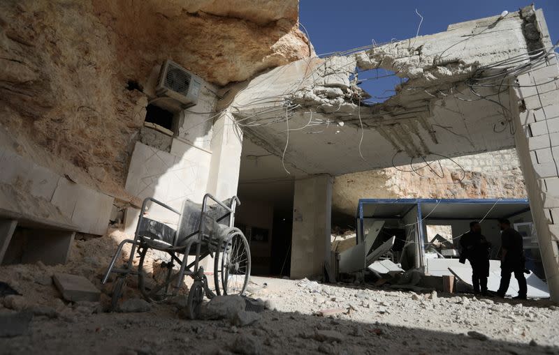 A view shows the damage at a hospital in a rebel-held town of Atareb in northwestern Syria