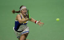 Tennis - WTA Tour Finals - Singapore Indoor Stadium, Singapore - October 22, 2017 Latvia's Jelena Ostapenko in action during her group stage match against Spain's Garbine Muguruza REUTERS/Jeremy Lee