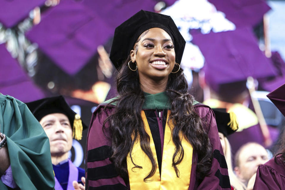 Dorothy Jean Tillman II participates in Arizona State University’s commencement, May 6, 2024, in Tempe, Ariz. Tillman, 18, earned her doctoral degree in integrated behavioral health in December at age 17 from the school. Tillman, of Chicago, began taking college courses at age 10. She earned her associate's, bachelor's and master's degrees before she turned 17. (Tillman Family via AP)