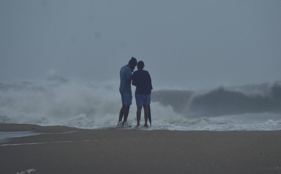 Rough sea due to strong winds at a coastal area before the landfall of Cyclone Nivar, in Mamallapuram, Wednesday,