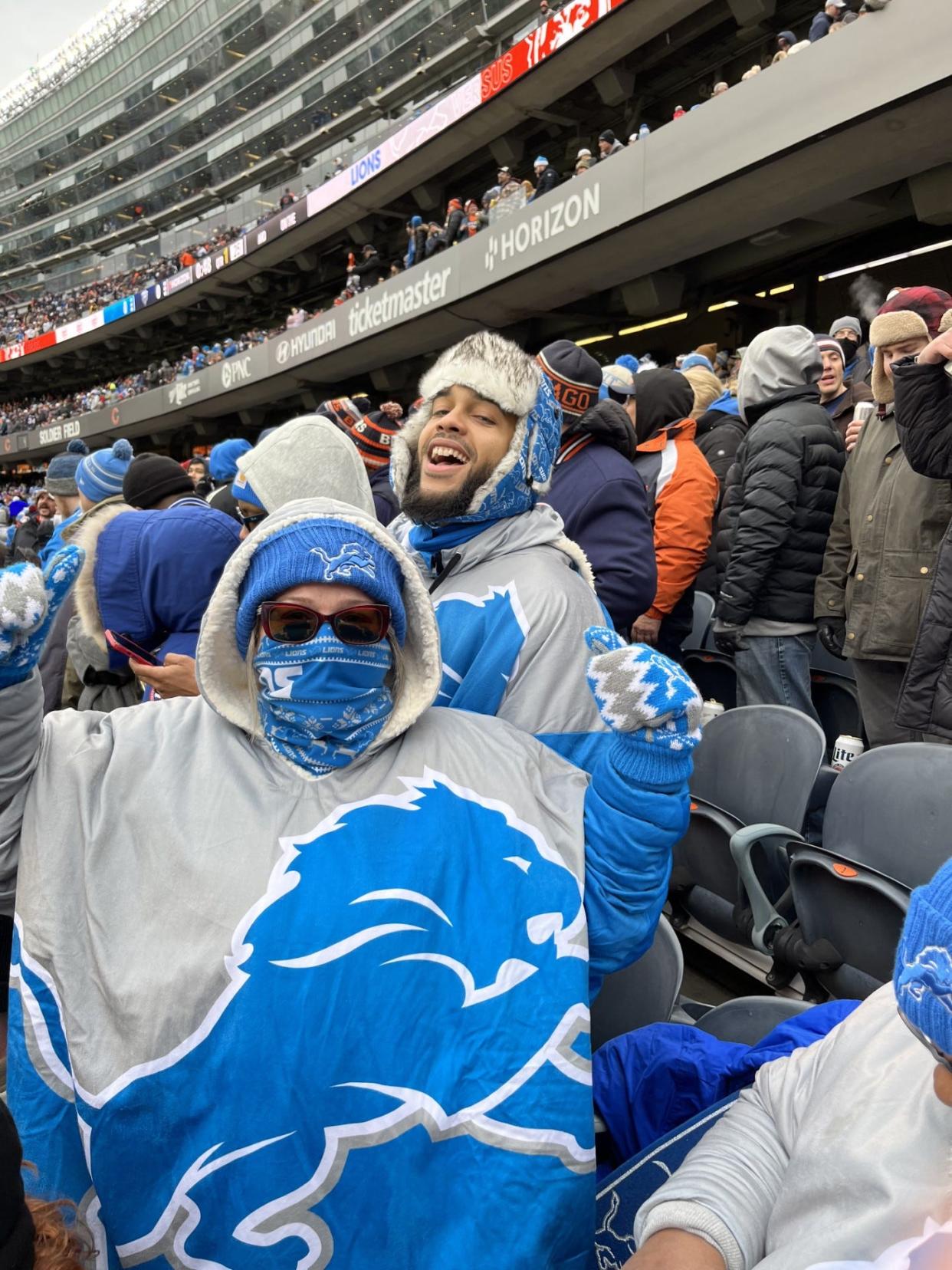 Lions fans enjoy the game at Soldier Field in Chicago on Sunday, Dec. 10, 2023.