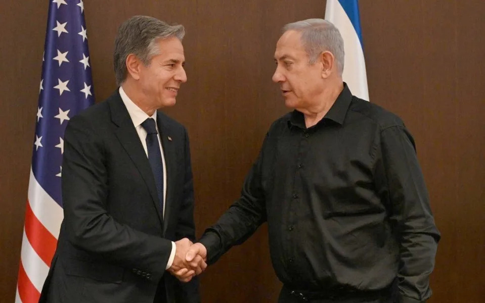 Benjamin Netanyahu and Anthony Blinken attend a war cabinet meeting in Tel Aviv