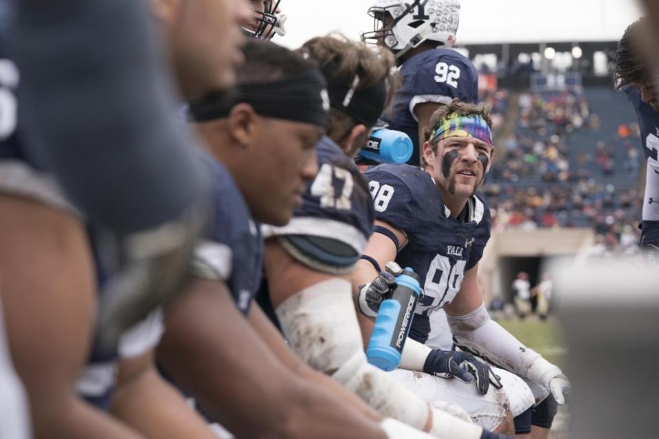 SEAL_DEATH_Kyle_Mullen College Football: Yale Kyle Mullen (98) on bench during game vs Harvard vs Harvard at Yale Bowl. New Haven, CT 11/18/2017 CREDIT: Erick W. Rasco (Photo by Erick W. Rasco /Sports Illustrated via Getty Images) (Set Number: X161547 TK1 )