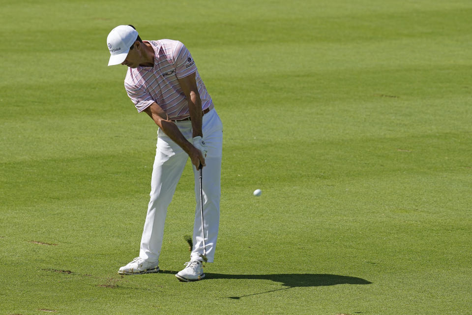 Billy Horschel hits from the 14th fairway during the third round of the Memorial golf tournament Saturday, June 4, 2022, in Dublin, Ohio. (AP Photo/Darron Cummings)