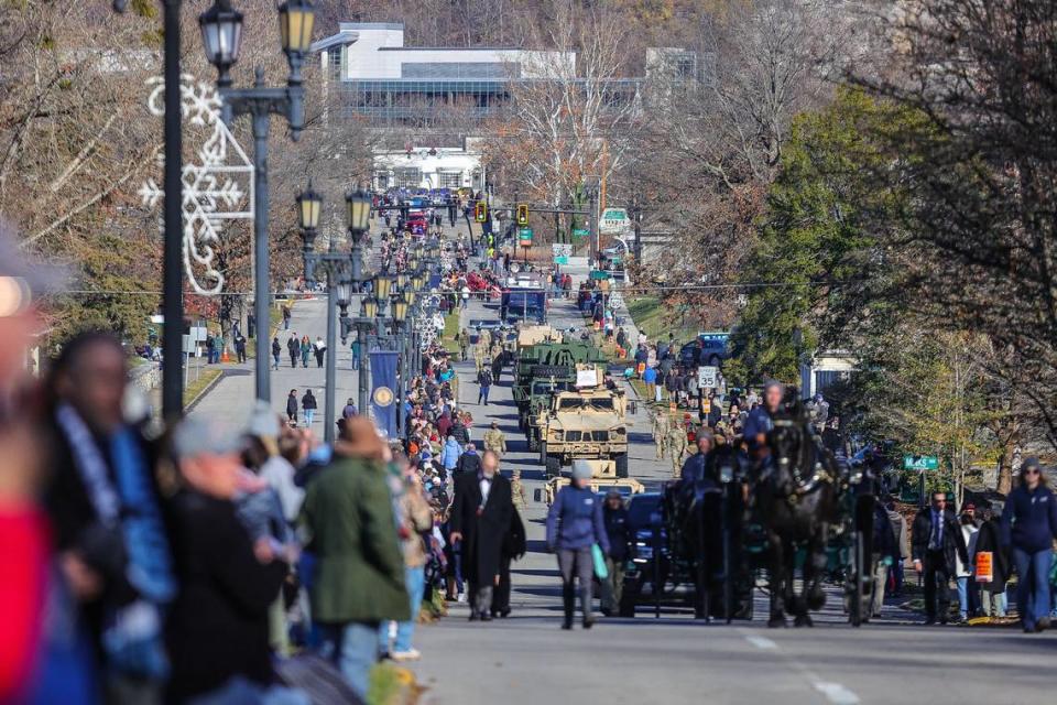 A parade for Gov. Andy Beshear in Frankfort on Tuesday, Dec. 12, 2023, to honor his second inauguration.