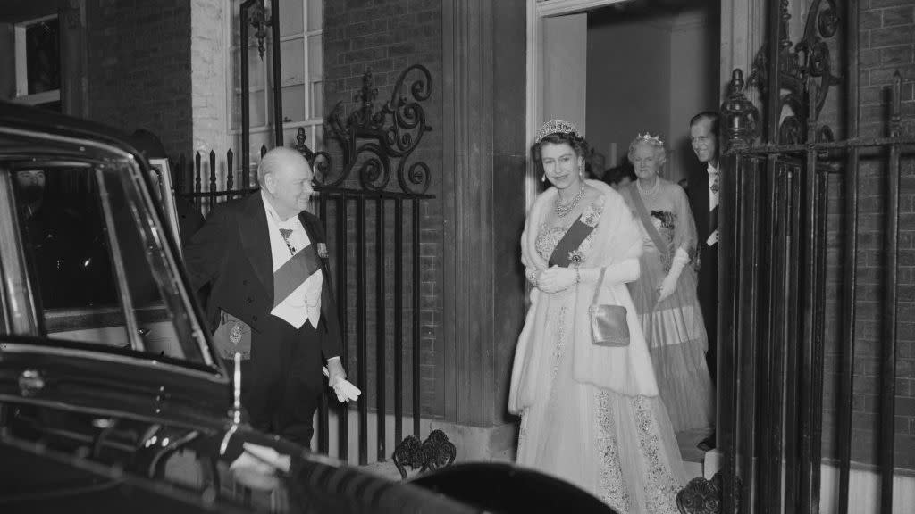 queen elizabeth ii and prince philip leave 10 downing street in london after having dinner with sir winston churchill 1874 1965, the british prime minister and his wife