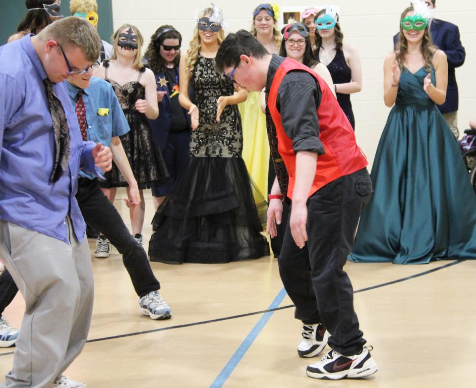 Surrounded by an appreciative audience, Waldron Center students showed their dance floor moves at prom on Friday.