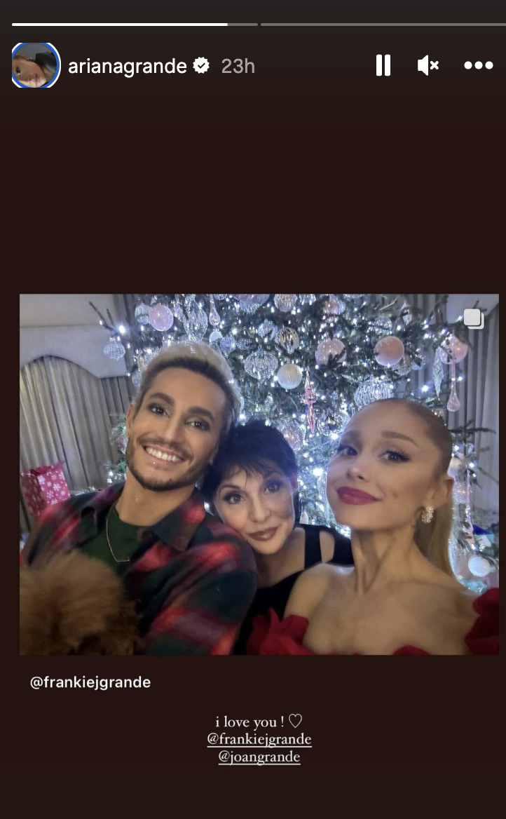   @frankiegrande/ Instagram: @https://www.instagram.com/stories/arianagrande/3265836238522367070/?hl=en