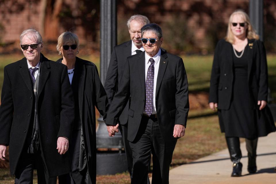 Children of former US President Jimmy Carter and former US First Lady Rosalynn Carter at Monday’s services (POOL/AFP via Getty Images)