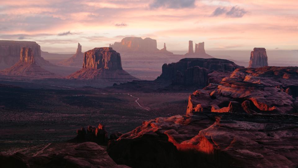 Utah - Ariziona border, panorama of the Monument Valley from a remote point of view, known as The Hunt's Mesa