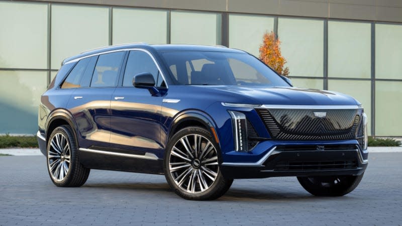 A blue 2025 Cadillac Vistiq EV crossover.