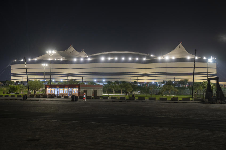 FILE - A general view of the Al Bayt Stadium in Al Khor, Qatar, Monday, Dec. 6, 2021. (AP Photo/Darko Bandic, File)