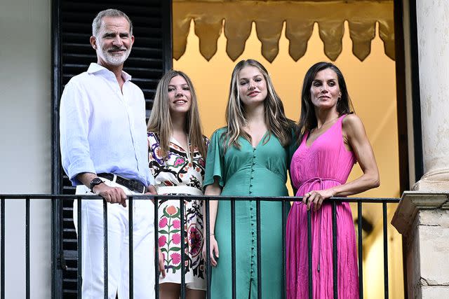 <p>Carlos Alvarez/Getty Images</p> The Spanish royal family at Jardines de la Alfabia on July 31.