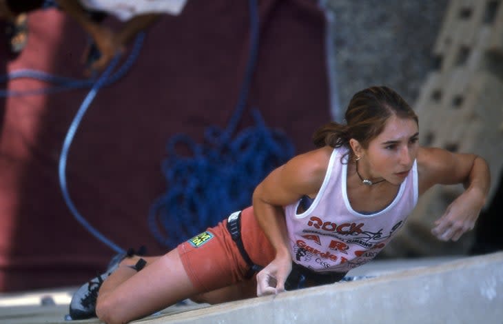 Cufar Potard had a stack of victories ncluding a win at Arco, Italy’s Rockmaster competition. Here, she competes in Arco during her more formative years, the late 1990s.(Photo: Courtesy Cufar Potard)