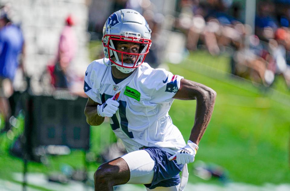 Receiver Tyquan Thornton runs a route during practice on Wednesday.