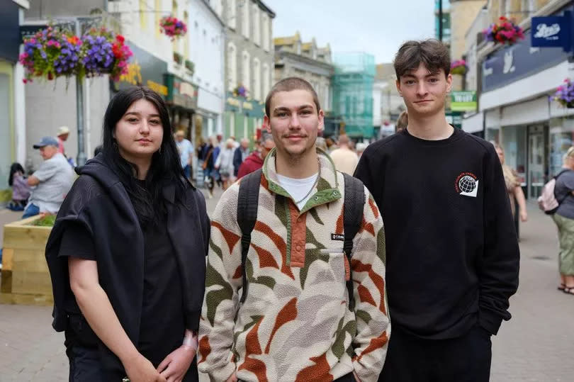 Pictured are Sienna Charlton, 19, Evan Moyle, 18 and Luca Stokes, 18, all of Newquay.