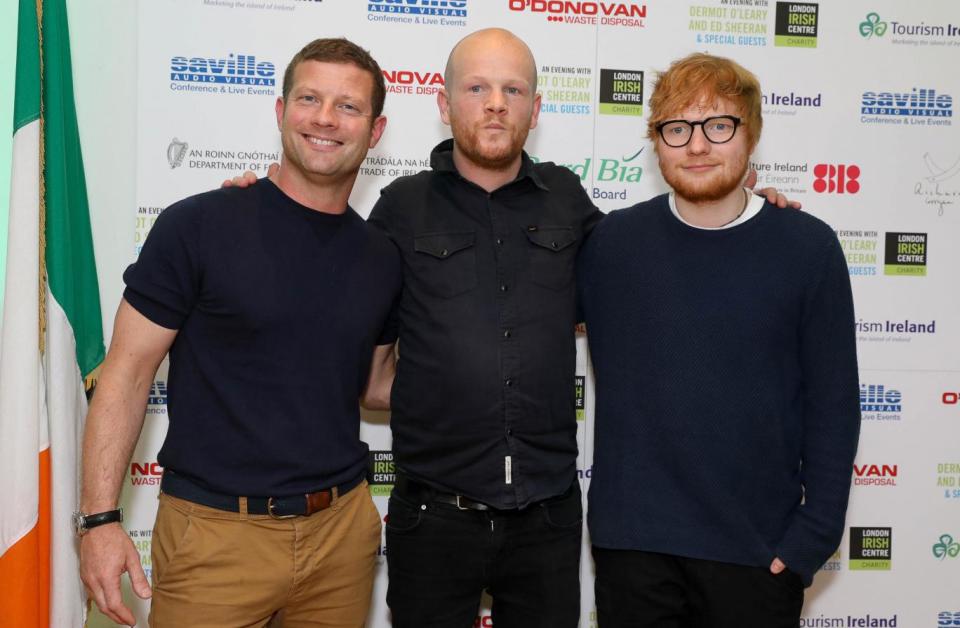 Craicing up: Dermot O'Leary, Gary Dunne and Ed Sheeran (Photo Dave Benett/Getty Images)