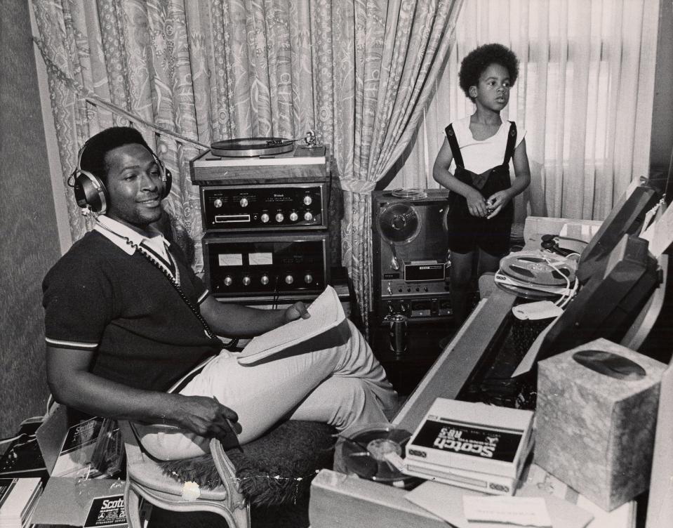 Marvin Gaye at home with his son Marvin Gaye III.