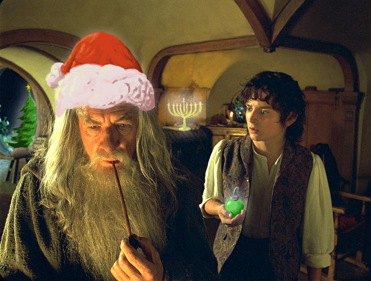 Ian McKellen (L) as Gandalf with Elijah Wood as Frodo