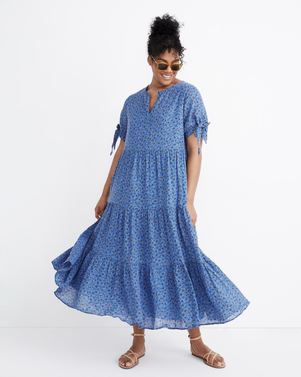 Tie-Sleeve Tiered Midi Dress in Calico Floral (Credit: Madewell)