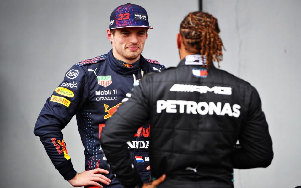 Verstappen and Hamilton talk after the session - Getty Images