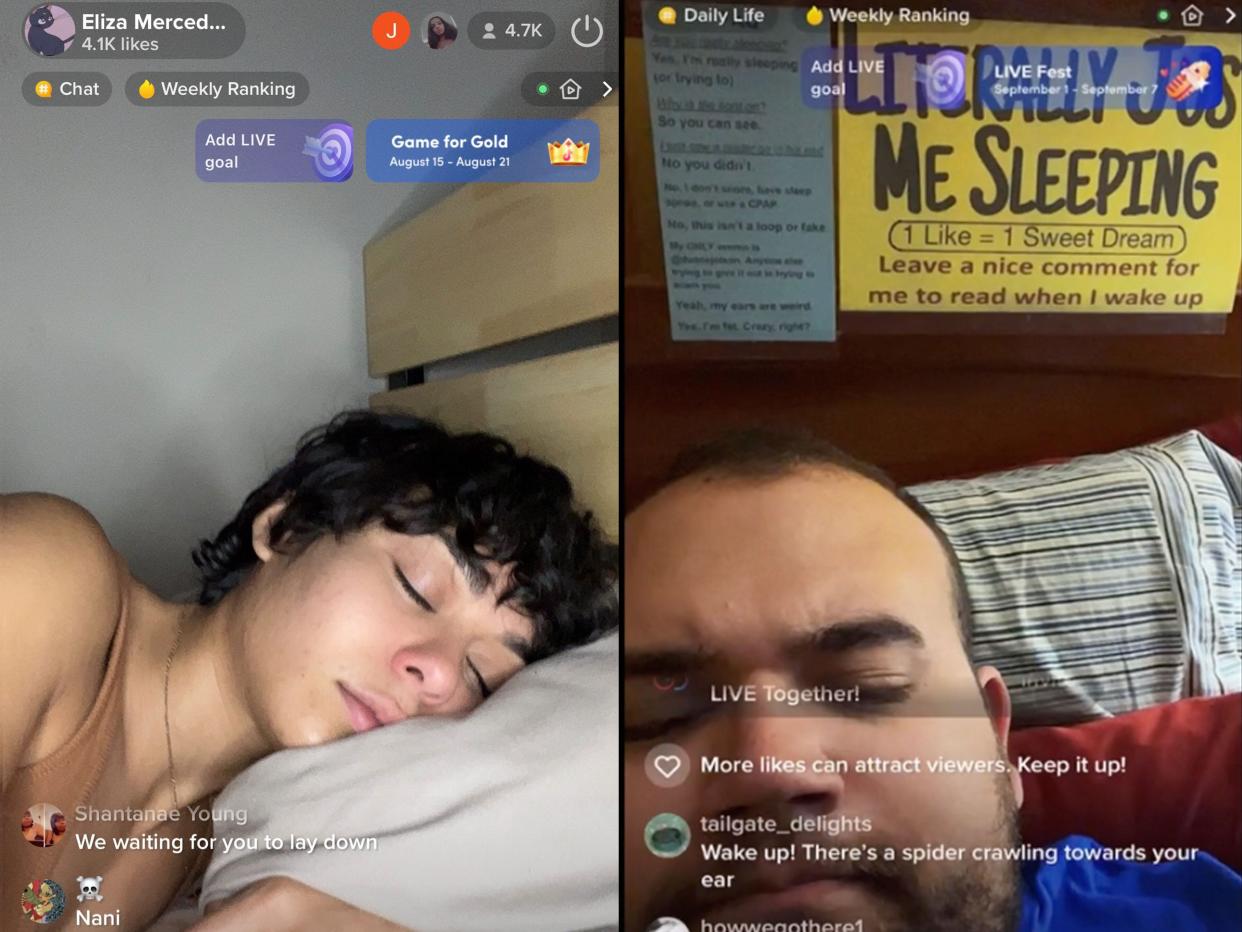 composite image of Olson and Diaz from their TikTok sleepstreams