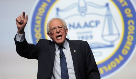 Democratic U.S. Presidential candidate Senator Bernie Sanders addresses the audiance during the Presidential candidate forum at the annual convention of the National Association of the Advancement of Colored People (NAACP) in Detroit,