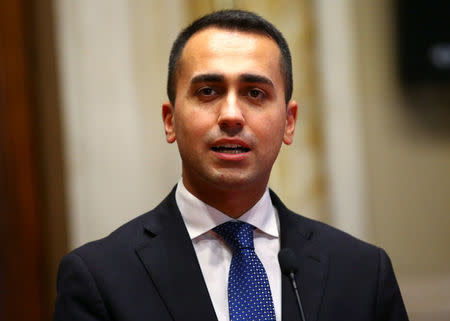 Anti-establishment 5-Star Movement leader Luigi Di Maio speaks at the media after a round of consultations with Italy's newly appointed Prime Minister Giuseppe Conte at the Lower House in Rome, Italy, May 24, 2018. REUTERS/Tony Gentile