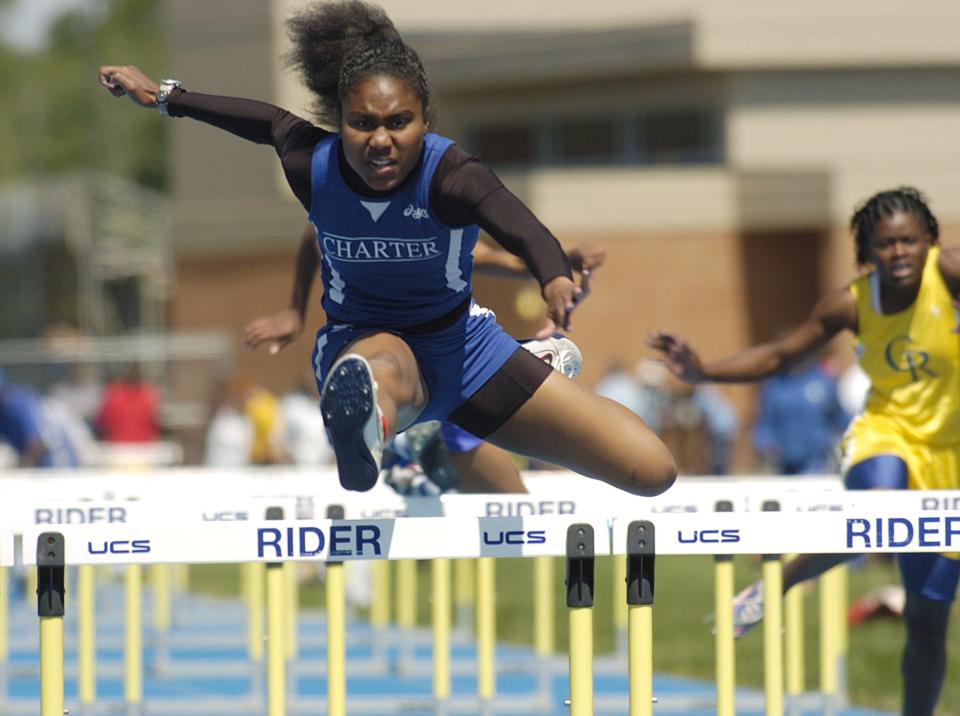 Charter of Wilmington's Nikko Brady takes the field to win the girls division I 100m hurdles at the state track meet at Caesar Rodney High School in Camden Saturday May 17, 2008.