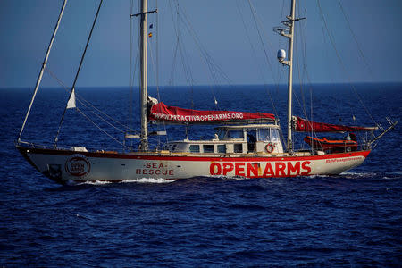 NGO Proactiva Open Arms rescue boat Astral sails to Spain in central Mediterranean Sea, July 18, 2018. REUTERS/Juan Medina