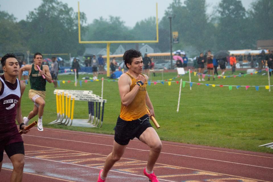 Hillsdale senior Hunter Wilson (pictured here at last season's regional finals) took first in his first true dual event of the season in the 100 and 200 meter races.