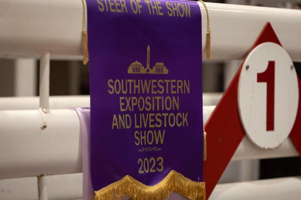 The ribbon for Grand Champion during the Fort Worth Stock Show and Rodeo’s Jr. Steer Show on Friday, Feb. 3, 2023.