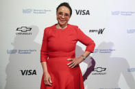 In this Wednesday, Oct. 16, 2019, photo businesswoman Sheila C. Johnson poses for photos on the red carpet of the Women's Sports Foundation's 40th annual Salute to Women in Sports in New York. Johnson, part-owner of the Washington Wizards, Capitals and recent WNBA champion Mystics, won the Billie Jean King Leadership Award. (AP Photo/Mary Altaffer)