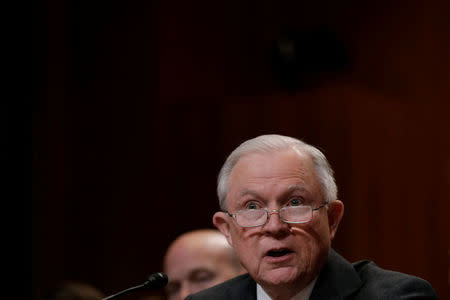 U.S. Attorney General Jeff Sessions testifies before a Senate Appropriations Commerce, Justice, Science, and Related Agencies Subcommittee hearing on the proposed budget estimates for the Justice Department, on Capitol Hill in Washington, U.S., April 25, 2018. REUTERS/Yuri Gripas