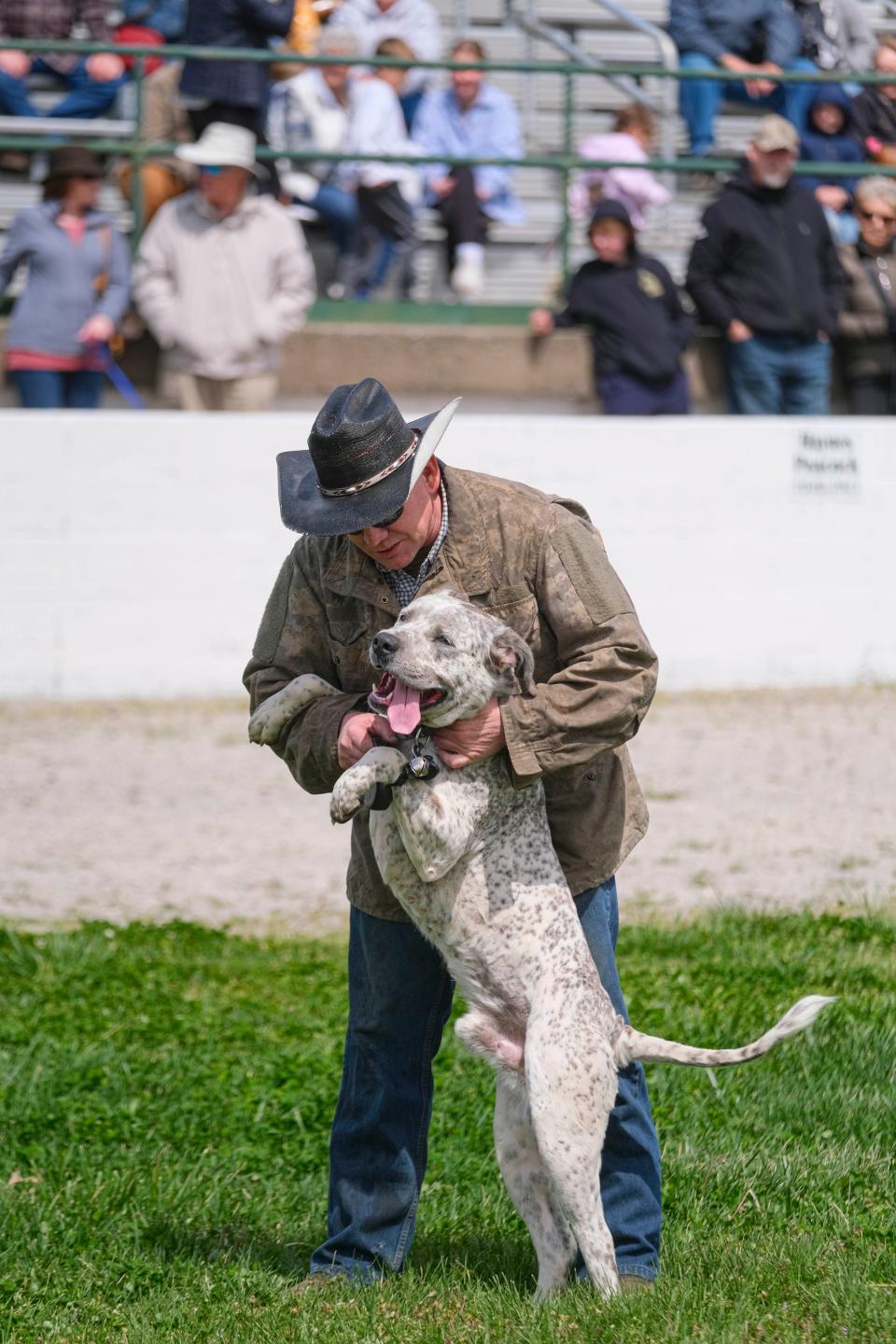 Jason Castille and his dog Opie won third place in the handsome dog category during Mule Day festivities at Maury County Park in Columbia, Tenn. on April 4, 2024.