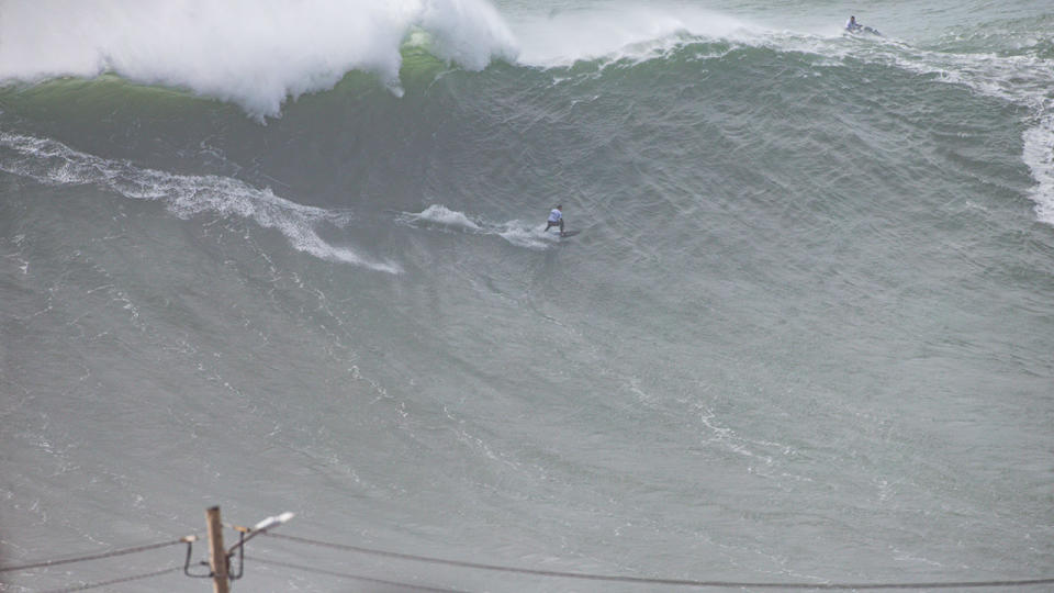 Maya Gabiera, pictured here in action at the 2020 Nazare Challenge.