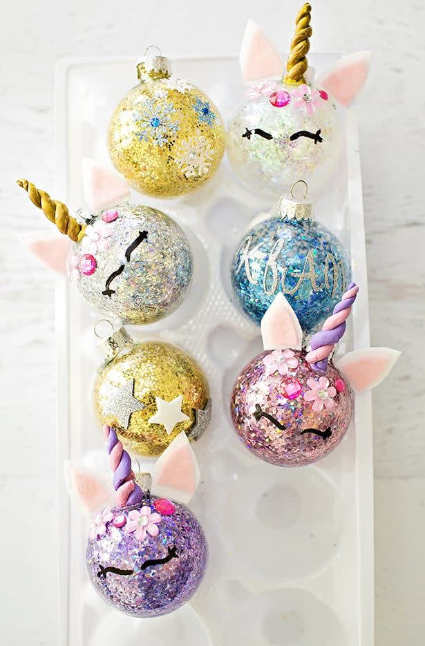 6) DIY Glitter Unicorn Ornaments