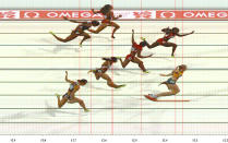 Australia's Sally Pearson wins the women's 100m hurdles final as seen in this official photo finish during the London 2012 Olympic Games at the Olympic Stadium August 7, 2012. REUTERS/Omega Ltd/Handout (BRITAIN - Tags: SPORT ATHLETICS OLYMPICS TPX IMAGES OF THE DAY) FOR EDITORIAL USE ONLY. NOT FOR SALE FOR MARKETING OR ADVERTISING CAMPAIGNS. THIS IMAGE HAS BEEN SUPPLIED BY A THIRD PARTY. IT IS DISTRIBUTED, EXACTLY AS RECEIVED BY REUTERS, AS A SERVICE TO CLIENTS. MANDATORY CREDIT. 