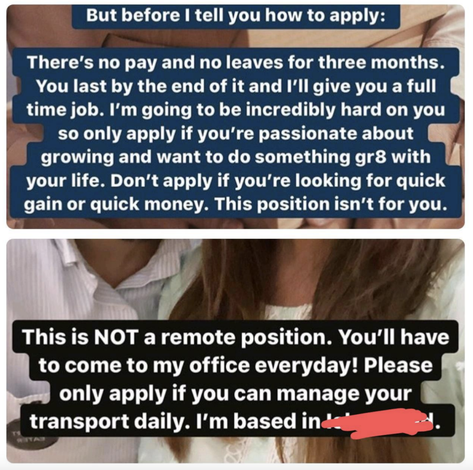 "Please only apply if you can manage your transport daily."