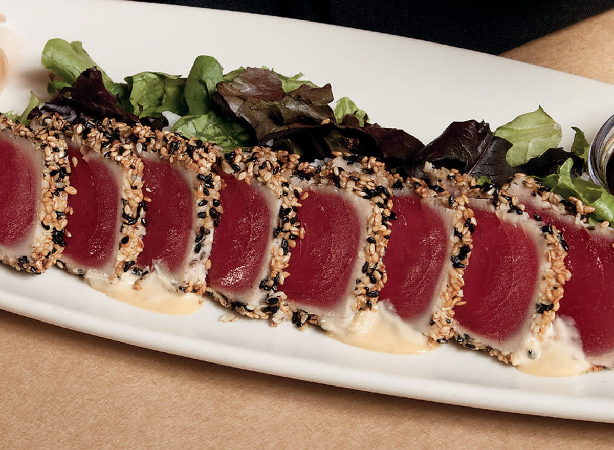 bonefish grill ahi tuna sashimi on a plate with garnish