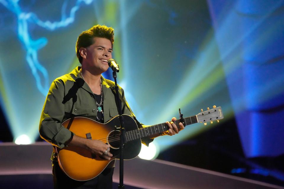 Norman singer AJ Harvey performs on the blind auditions of "The Voice" Season 25.