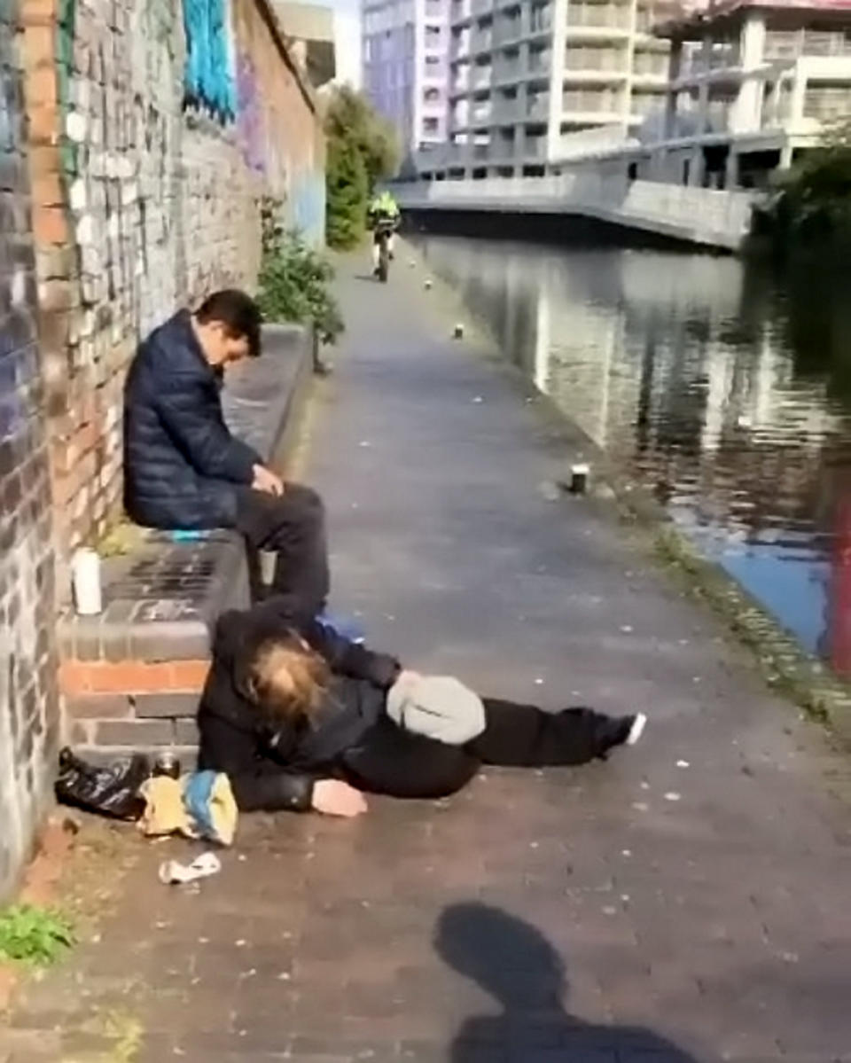 They found the homeless man slumped against a bench (Picture: SWNS)