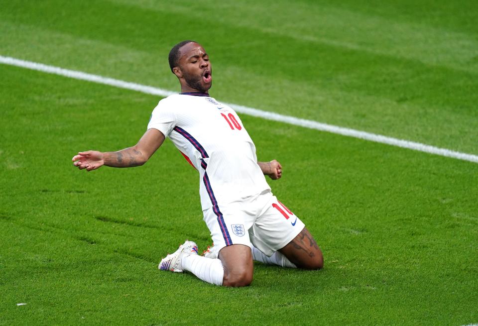 Sterling celebrates his goal match-winning goal (PA Wire)